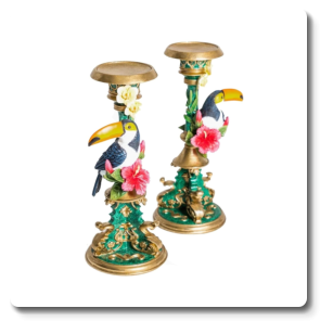 PAIR OF ORNATE TOUCAN CANDLE HOLDERS H31 x W13.3 x D13.3 CM