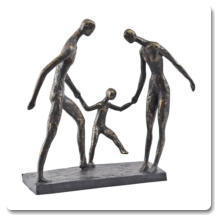 Antique Bronze Family Of Three Holding Hands Sculpture H29.8 X W31.7 X D9.7 CM
