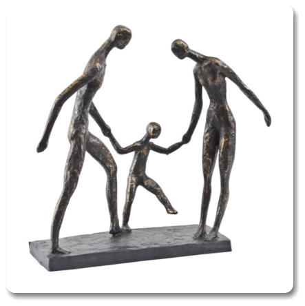 Antique Bronze Family Of Three Holding Hands Sculpture H29.8 X W31.7 X D9.7 CM