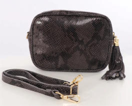 Dark Grey Italian Leather Animal Print Camera Bag