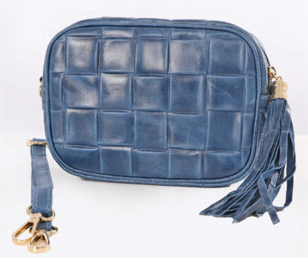 Navy Blue Italian Leather Weave Effect Camera Bag