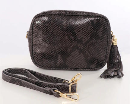 Dark Grey Italian Leather Animal Print Camera Bag