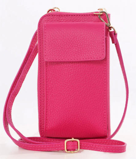  Raspberry Italian Leather Mobile Phone Wallet Combo Bag