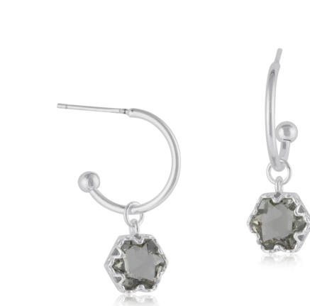 Silver Caroline Crystal Pear Stone Tiny Hoop Earrings