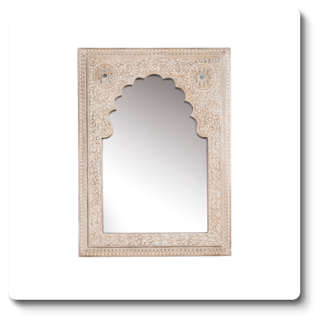 Mango Wood Wall Mirror, Hand Painted H55 x W40 x D3 CM