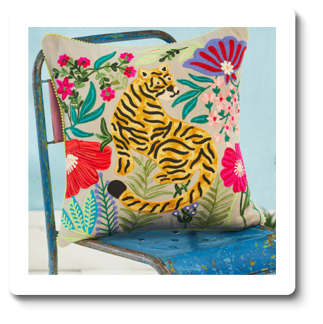 Mahima Embroidered Tiger Cushion Cover H45 x W45  CM