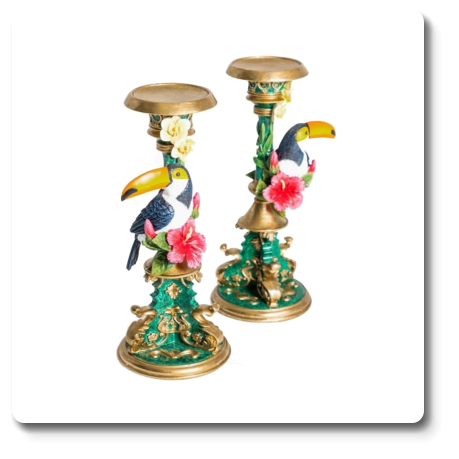 PAIR OF ORNATE TOUCAN CANDLE HOLDERS H31 x W13.3 x D13.3 CM